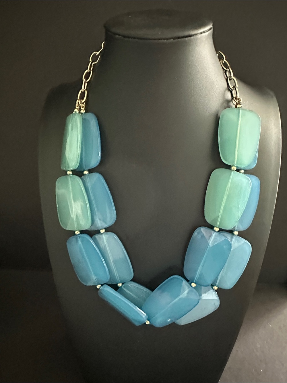 Two Strand Blue Large Bead Necklace Blue Green Summer Jewelry